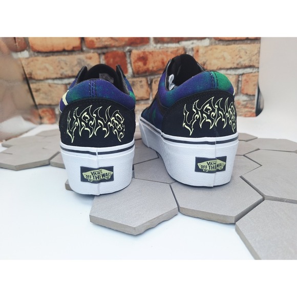 VANS Old School Stackform Glow-In-The-Dark Skull Print Women Sz 10 Black Green - Picture 4 of 7